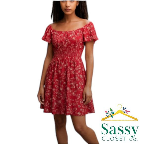 Red Floral Midi – DELLA MEL Dress, Smocked Empire Waist, M - Picture 1 of 8